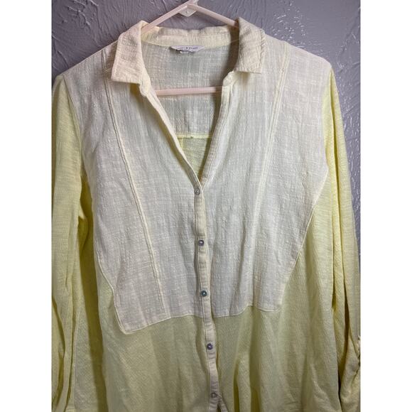Lucky Brand Womens Top Yellow Roll Sleeve Button Blouse‎ Cotton Blend Sz Medium - Picture 4 of 5
